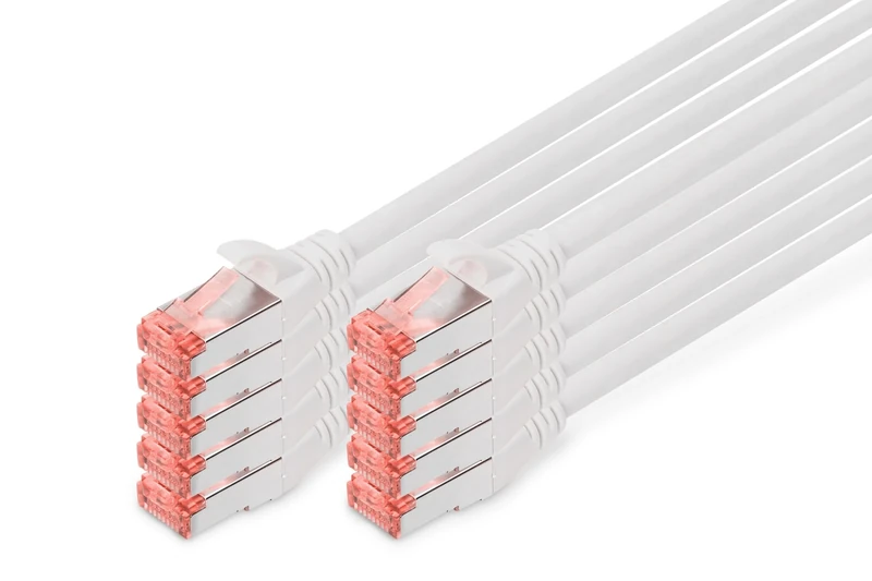 Digitus LAN Cable Cat 6-5m - 10 Pieces - RJ45 Network Cable - S/FTP Shielded - Compatible with Cat6A & Cat7 - White