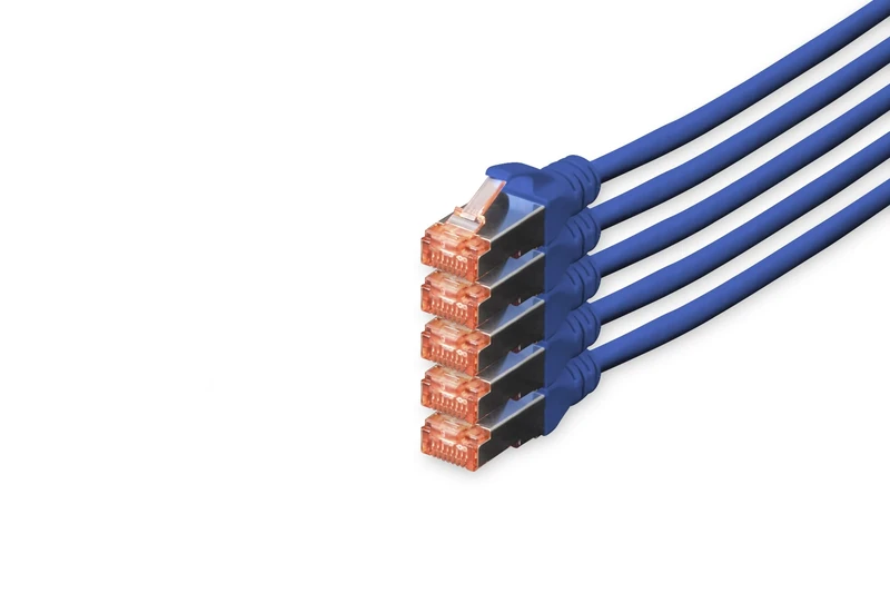 Digitus LAN Cable Cat 6-10m - 5 Pieces - RJ45 Network Cable - S/FTP Shielded - Compatible with Cat6A & Cat7 - Blue