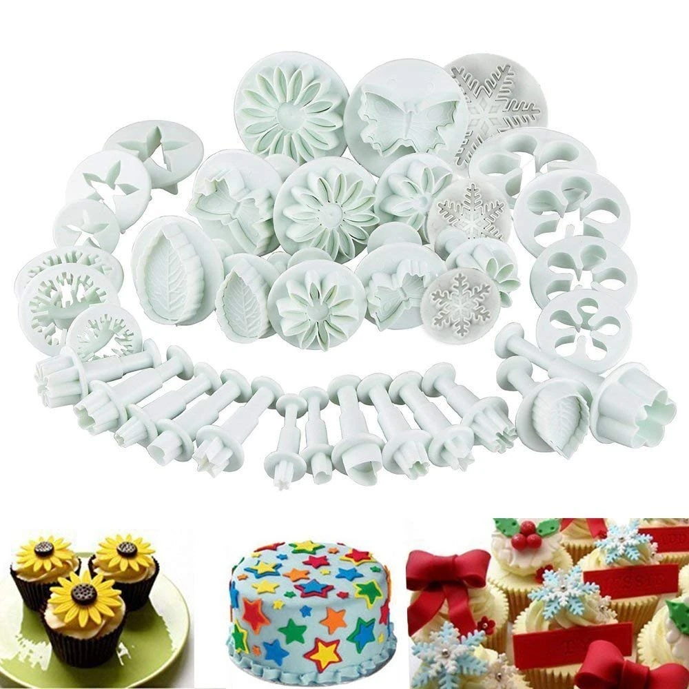 ilauke 36pcs Fondant Cutters Cookie Plunger Cutters Snowflake Flower Leaf Butterfly Shape Icing Modelling Tools for Cake Sugarcraft Decorating