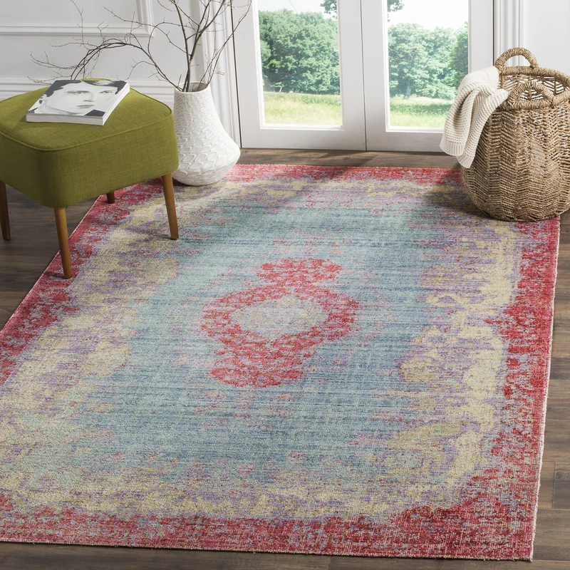 Safavieh Boho Chic Indoor Woven Rectangle Area Rug, Windsor Collection, WDS305, in Light Blue / Fuchsia, 152 X 213 cm for Living Room, Bedroom or Any Indoor Space
