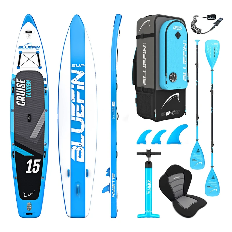 Bluefin Cruise SUP Board Set | Inflatable Stand Up Paddle Board | 6 Inch Thick | Fiberglass Paddle | Kayak Seat | Complete Accessories