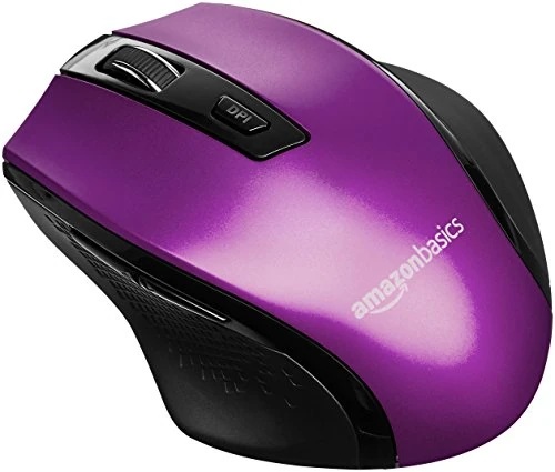 Amazon Basics Ergonomic Wireless Mouse - DPI adjustable - Purple