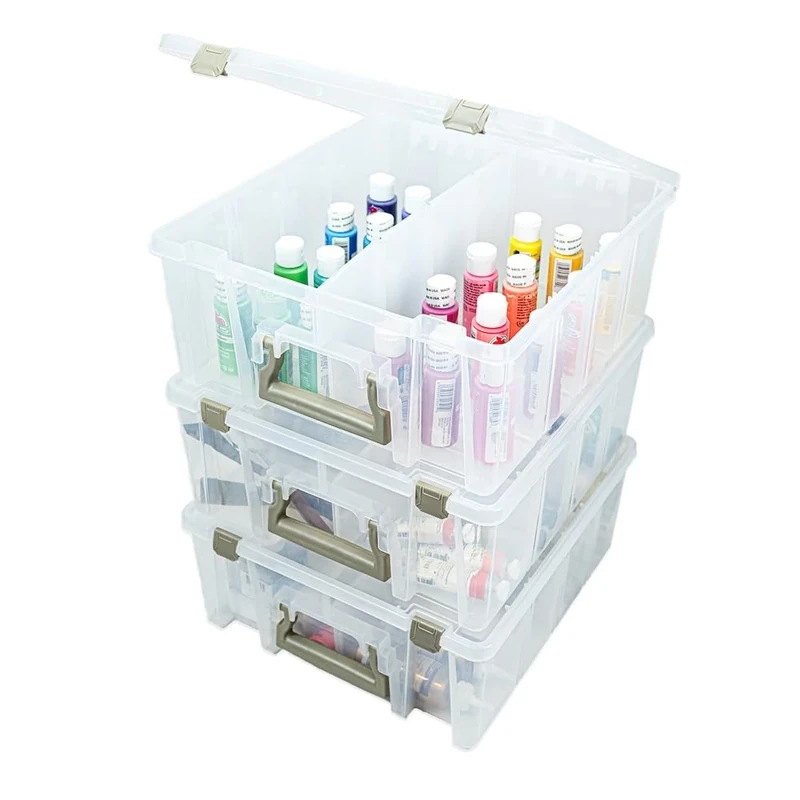 ArtBin Super Satchel Double Deep 3-Pack, Portable Art & Craft Organizers with Handles, [3] Plastic Storage Cases, Rose Accents, Polypropylene, Clear & Gold