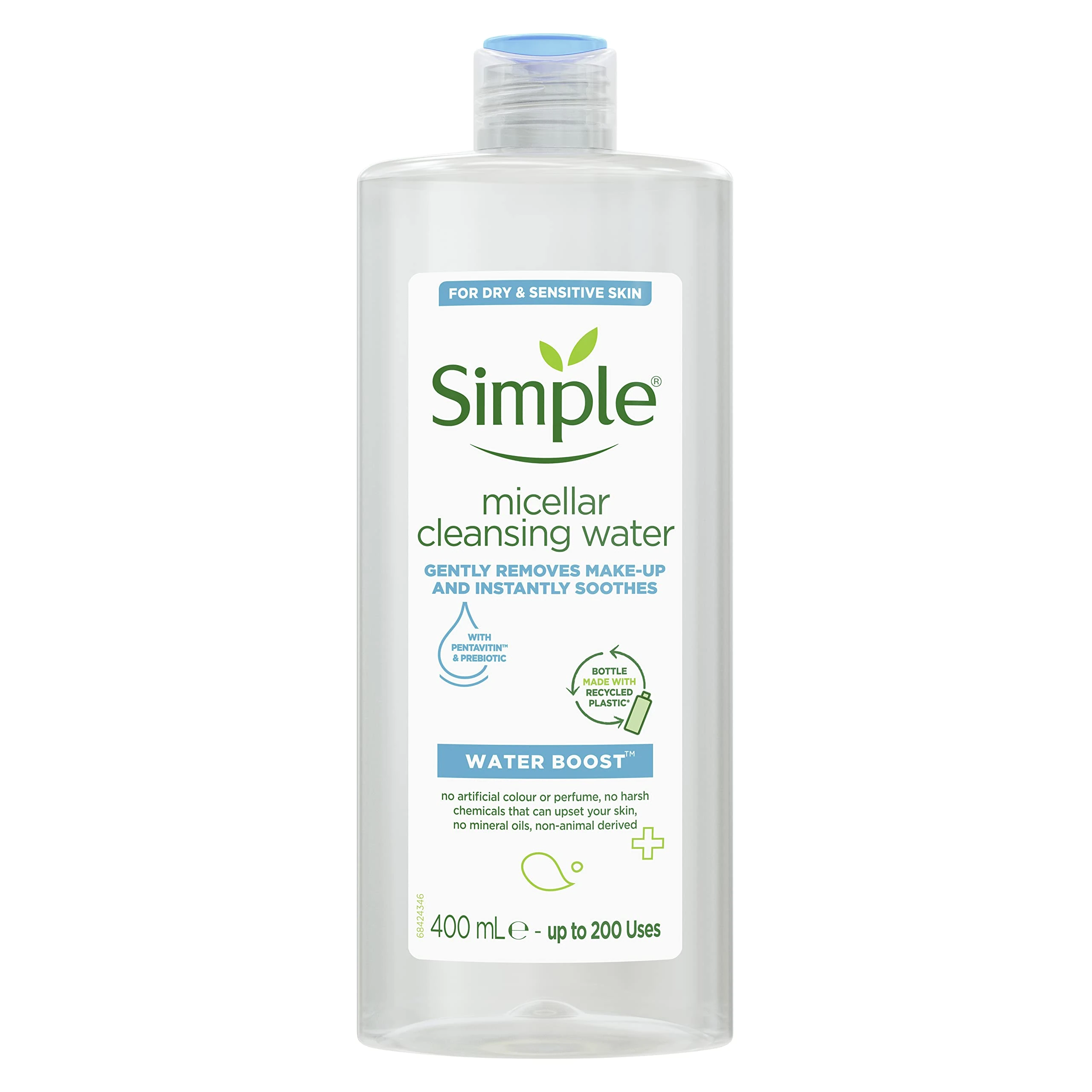 Simple Water Boost Micellar Cleansing Water make-up remover Sensitive Skin facial skin care 6 x 400 ml