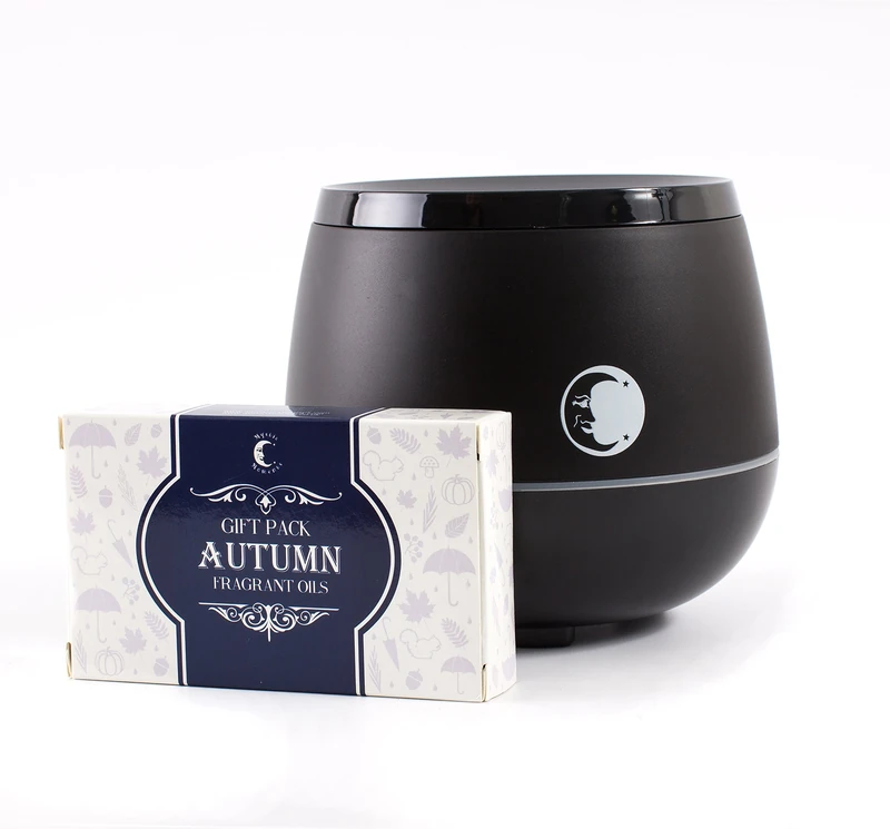 Mystic Moments Ultrasonic Diffuser with Autumn Fragrant Oil Gift Starter Pack, Black, 200ml