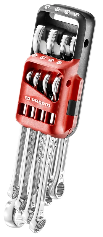 Facom 440. JP8 8 Combination Spanner Set with Carrying Case (8/10, 11, 12, 13, 14/17/19 mm Fork) to 15 ° and Fine – Instant Inventory. Red and Black, Set of 8 Pieces, Set of 8