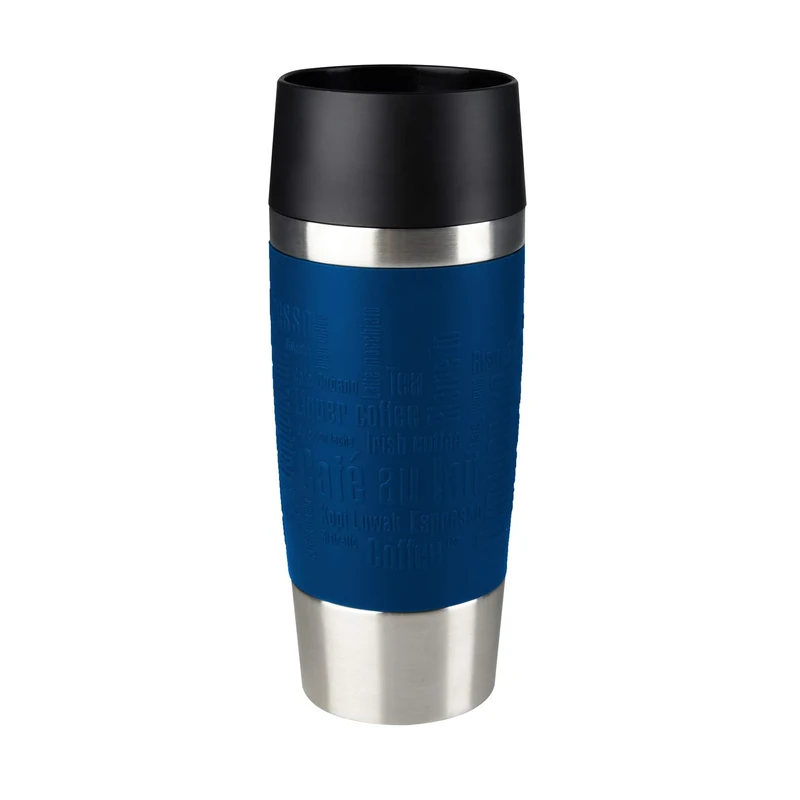 Tefal Travel Mug 0.36L, Navy Blue Silicone Sleeve, 100% Leak-Proof Thermal Mug, Double-Walled Vacuum Insulation, Hot & Cold Drinks, 360° Drinking, Dishwasher-Safe, 5-Year Guarantee, K3082114
