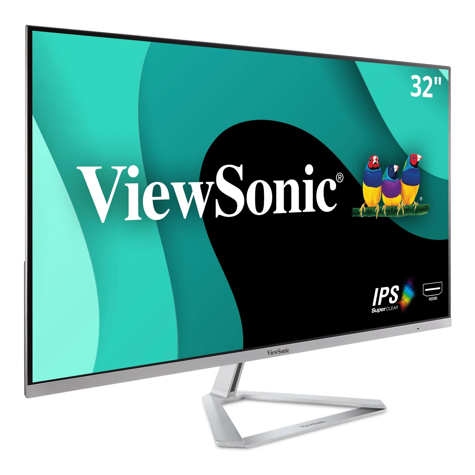 ViewSonic VX3276-MHD-2 32 Inch IPS Full HD Monitor with VGA, HDMI, DisplayPort, Eye Care for Work and Entertainment at Home, Silver