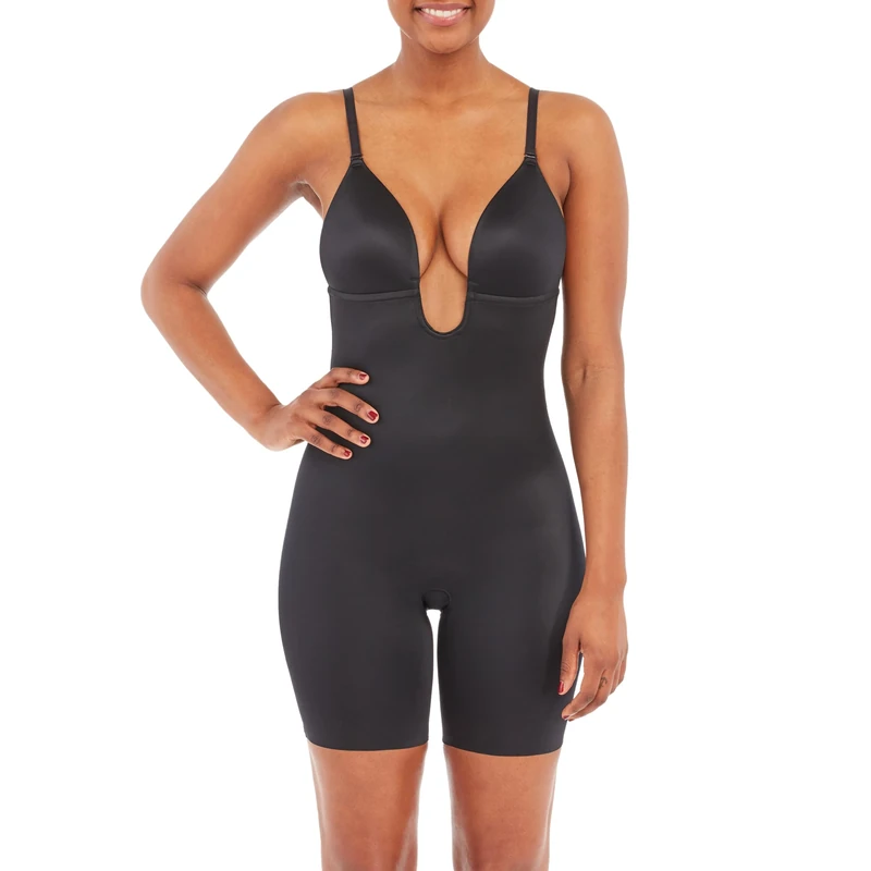 SPANXshape Suit Your Fancy Plunge Low-Back Mid-Thigh Bodysuit - Comfortable One Piece - Medium Compression - Seamless