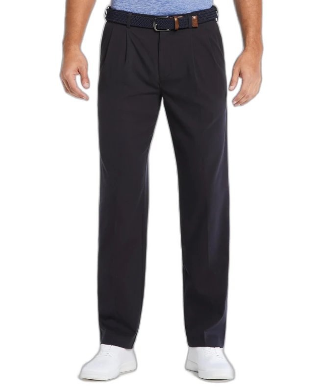 Savane Men's Pleated Stretch Performance Chino Dress Pants, Ultimate Dark Navy, 30W / 30L