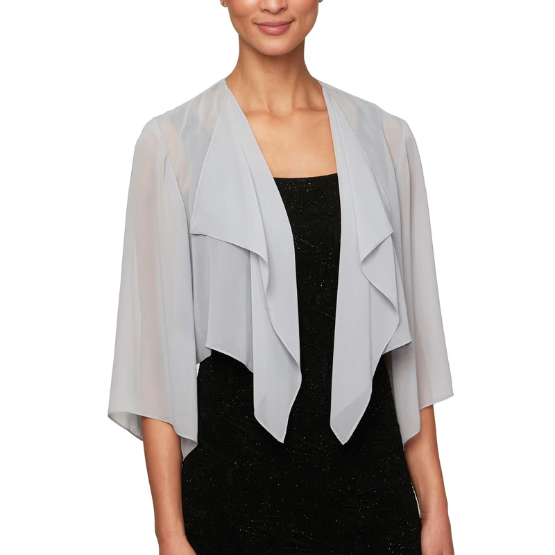 Alex Evenings Women's Short Bolero Shrug Jacket Dress Shirt, Silver, XL