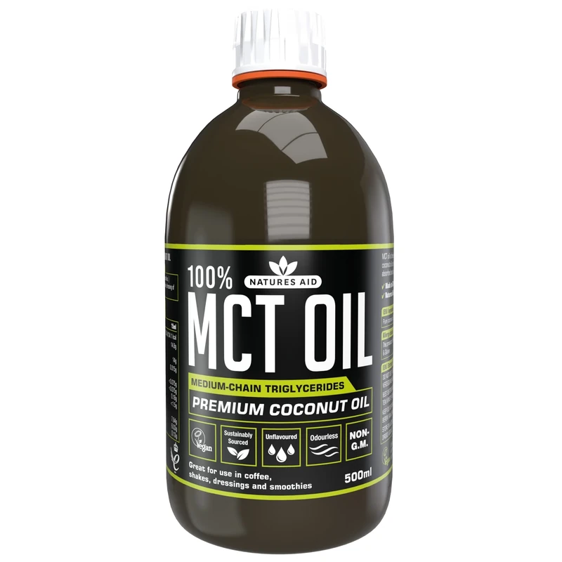 Natures Aid 100% MCT Oil 500ml - Premium Coconut MCT - Energy Boost - Keto Friendly - Add to Coffee Shakes Smoothies - Vegan, Non-GMO, Gluten-Free - Rapid Absorption Sustainably Sourced
