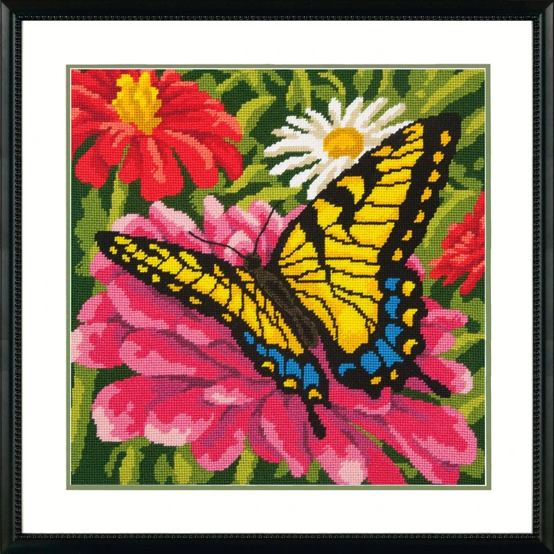 Dimensions Embroidery -Butterfly And Zinnias