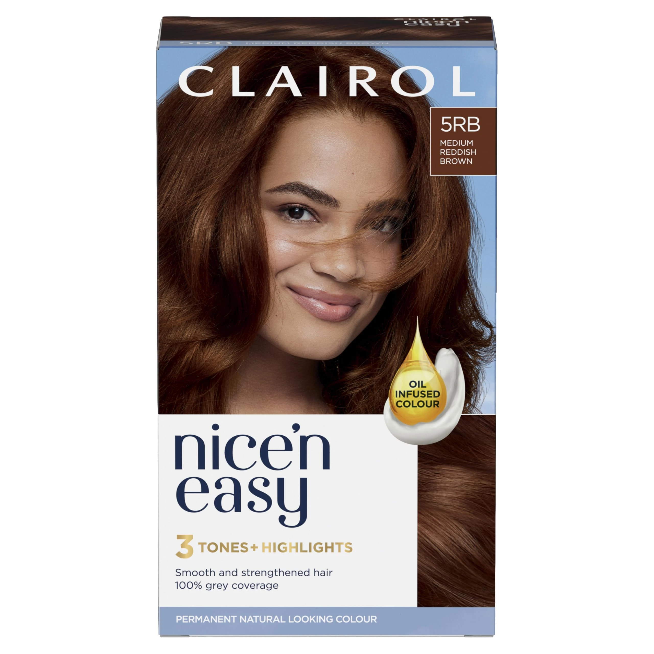 Clairol Nice’n Easy Crème, Natural Looking Permanent Hair Dye, 5RB Medium Reddish Brown, 177ml