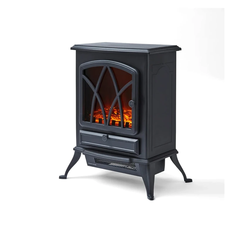 Warmlite WL46018 Stirling Portable Electric Fire Stove Heater with Realistic LED Flame Effect, Adjustable Thermostat and Overheat Protection, 2000W, Black