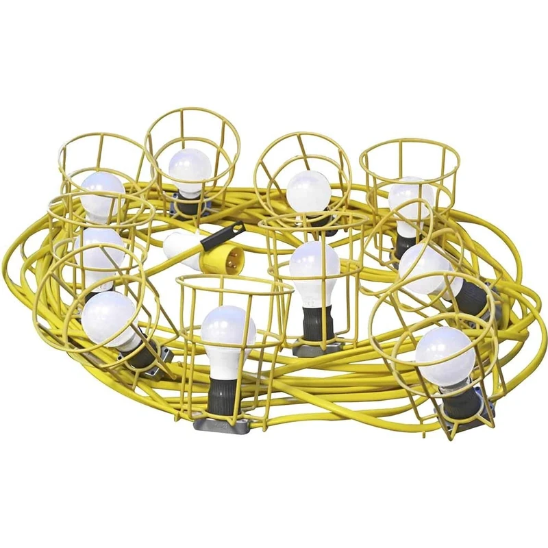 Faithfull FPPSLFESTOON Low Voltage 110v E27 10 x Bulb Festoon Light Set on 22M Arctic Cable (plus 3M to plug)