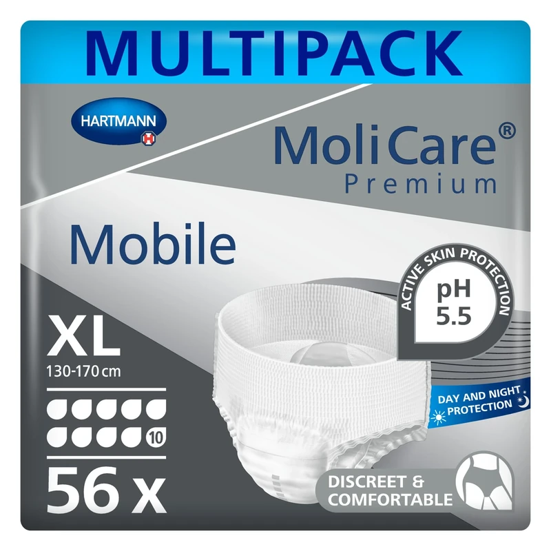 MoliCare Premium Mobile 10 Drops | Disposable Incontinence Pants: for Women and Men with Incontinence | Size XL | 51-67 inches | 4 Packs of 14 Pairs (56 Pieces)