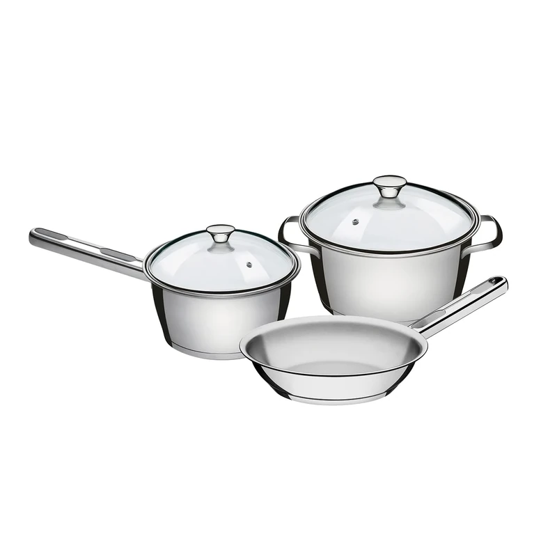 Tramontina Stainless Steel Cookware, for Induction, Electric, Gas and Ceramic Glass Hobs, Cookware, Kitchen (3 Pcs. (1x Casserole; 1x Saucepan; 1x Frying Pan))