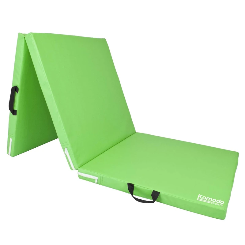 Komodo Tri Folding Yoga Mat - PVC Leather 6ft 5cm Thick Padded Floor Mats (Green)