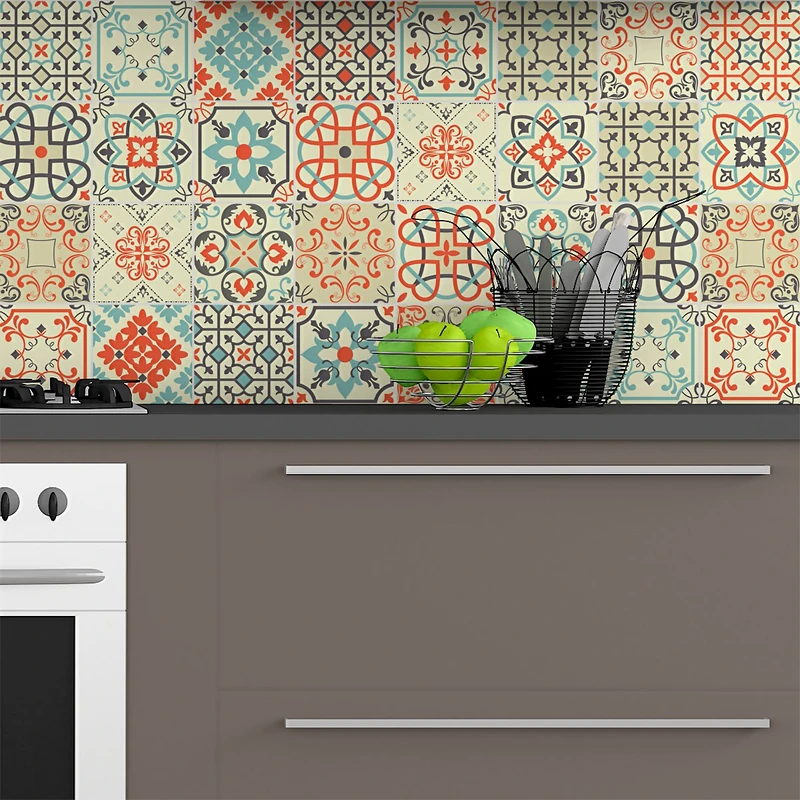 Ambiance Sticker Self-Adhesive Decorative Wall Decal Cement Tile for Bathroom and Kitchen Vérone - Pack of 9 Stickers of 15 x15 cm