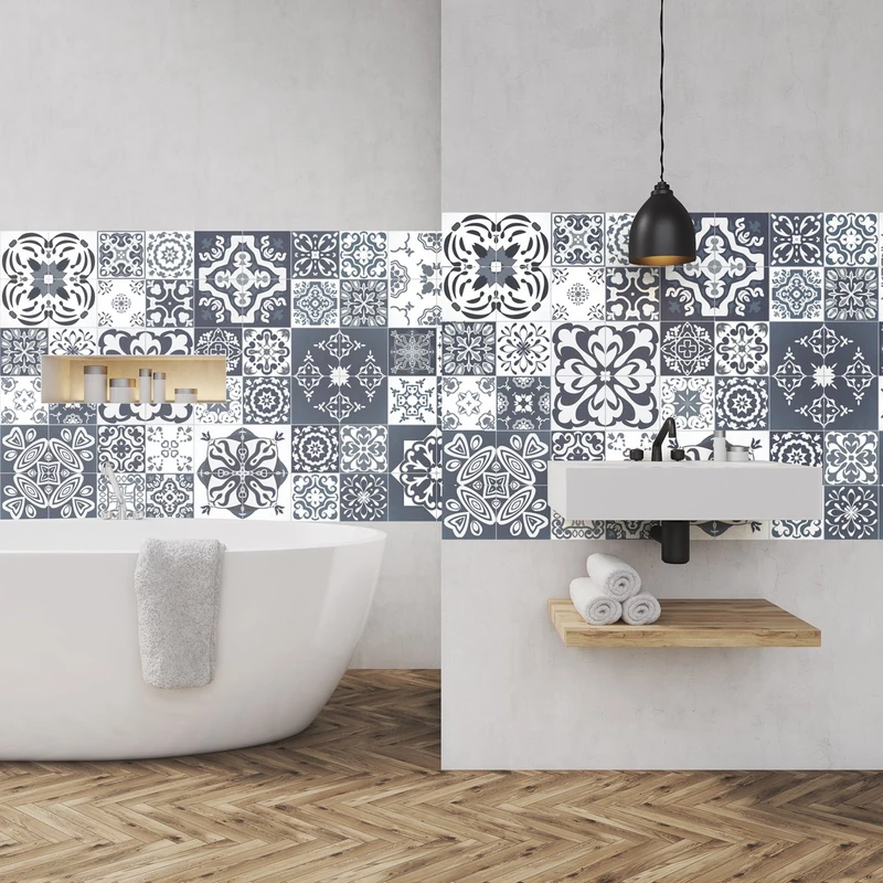 Ambiance Sticker Self-Adhesive Decorative Wall Decal Cement Tile for Bathroom and Kitchen Nuances de Gris Tsamikos - Pack of 60 Stickers of 20 x 20 cm