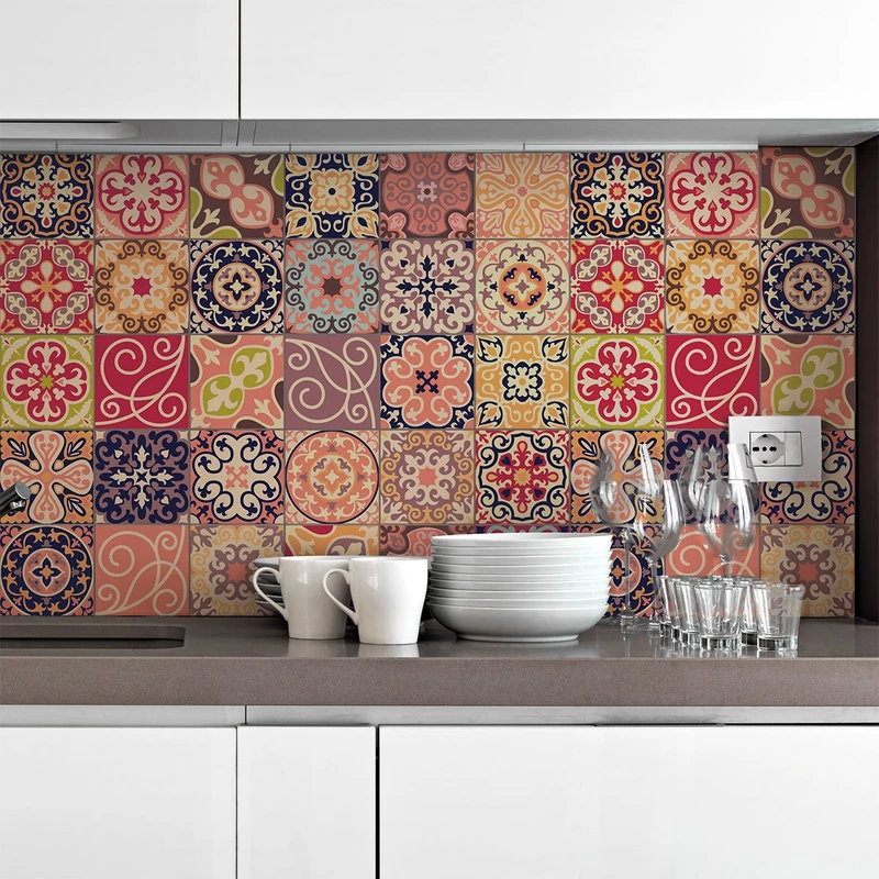 Ambiance Sticker Self-Adhesive Decorative Wall Decal Cement Tile for Bathroom and Kitchen La Valette - Pack of 9 Stickers of 20 x 20 cm - Image 1