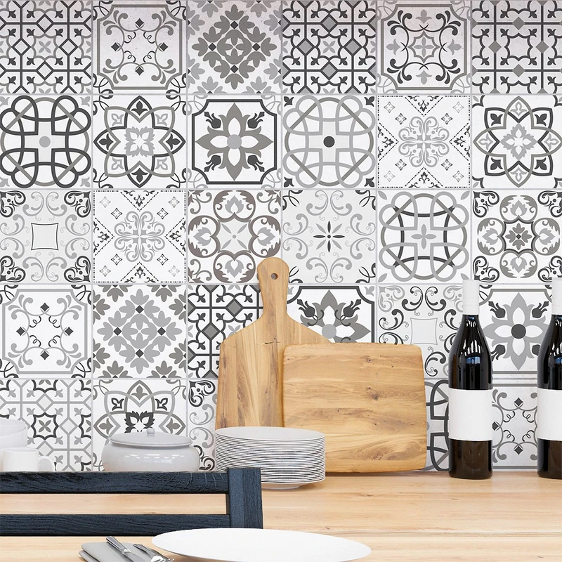 Ambiance Sticker Self-Adhesive Decorative Wall Decal Cement Tile for Bathroom and Kitchen Nuances de Gris Bari - Pack of 9 Stickers of 20 x 20 cm - Image 1