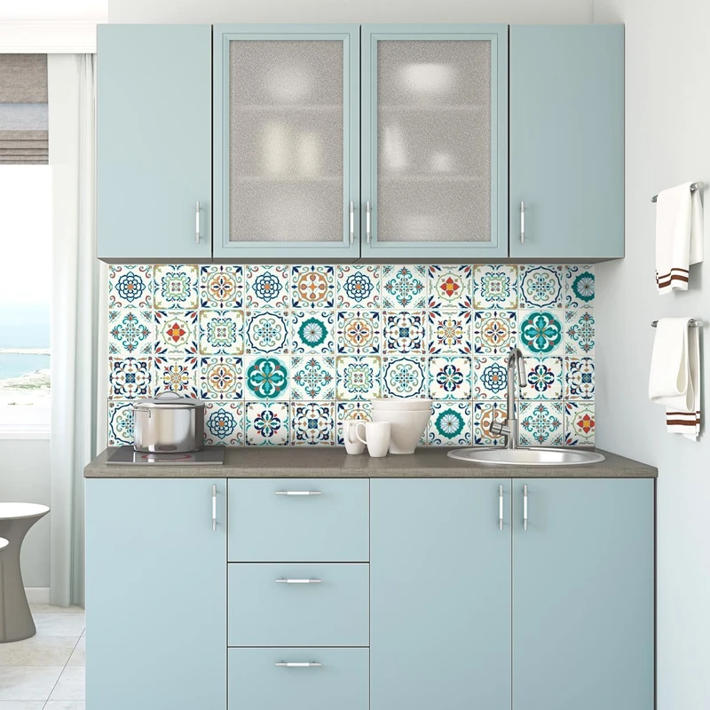 Ambiance Sticker Self-Adhesive Decorative Wall Decal Cement Tile for Bathroom and Kitchen Malaga - Pack of 30 Stickers of 20 x 20 cm