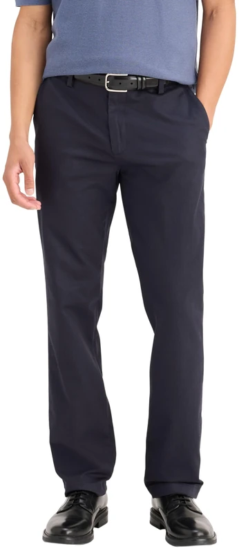 Dockers Men's Straight Fit Signature Lux Cotton Stretch Khaki Pant, Navy, 32W / 30L