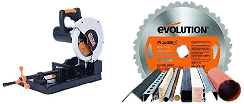 Evolution Power Tools Build RAGE4 Multi-Purpose Chop Saw, 185 mm, 110 V with RAGE Multi-Purpose Carbide-Tipped Blade, 185 mm