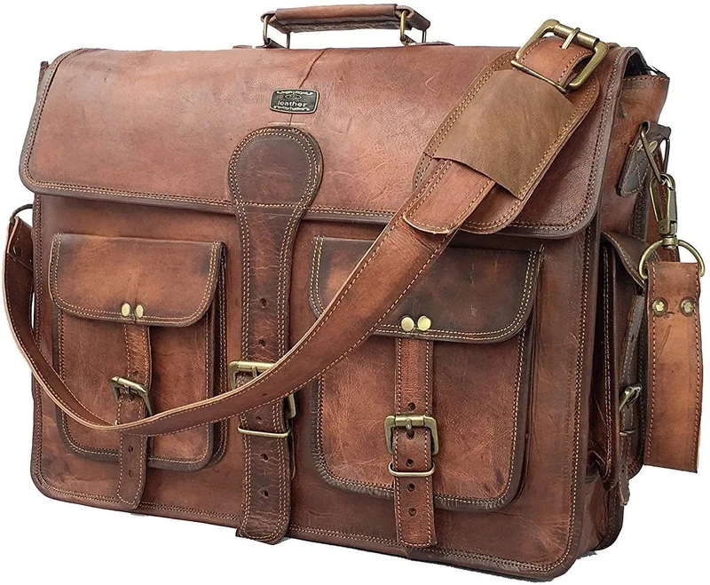 cuero DHK 16 Inch Vintage Handmade Leather Messenger Bag Laptop Briefcase Computer Bag for Men Brown Brown 16 inch