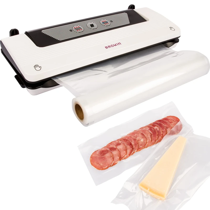 Browin 320600 Vacuum Sealer, Food Vacuum Organiser Natural Storage + Foil Bags 3 m, Food Fresher for Longer