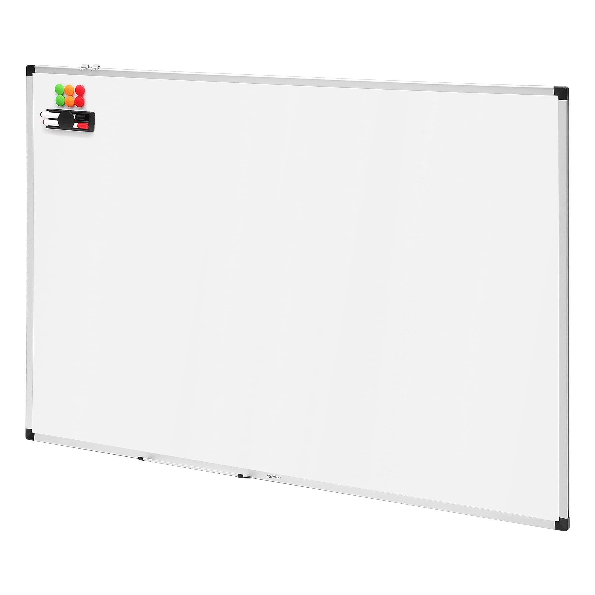 Amazon Basics Whiteboard Drywipe Magnetic with Pen Tray and Aluminium Trim, 150 cm x 100 cm (WxH)