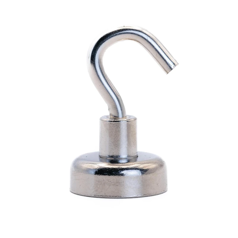 FIRST4MAGNETS Neodymium Clamping Magnet with M4 Hook for Hanging, Holding or Displaying Items - 20mm Diameter x 34mm High - 16.5kg Pull - Pack of 10