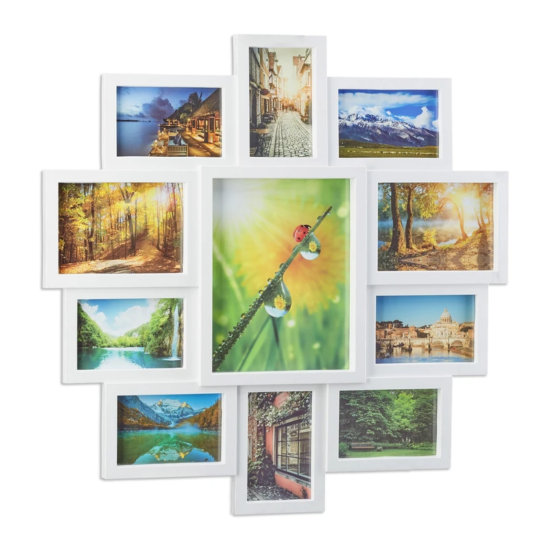 Relaxdays Picture Frame Collage, Photo Gallery for 11 Pictures, Hanging Frame, Multi Photo, White