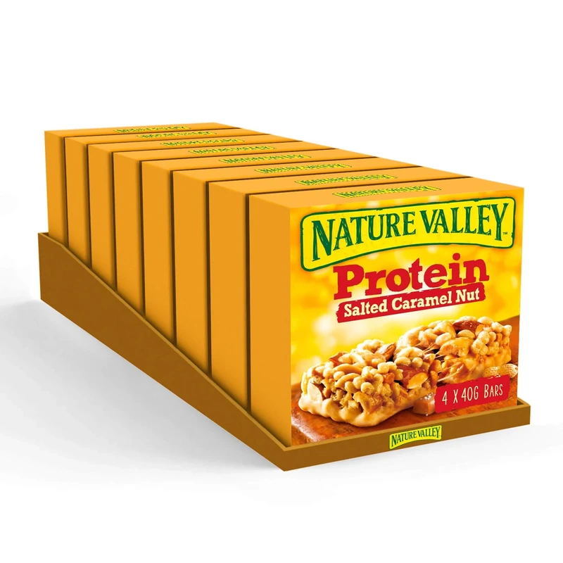 Nature Valley Protein Salted Caramel Nut Gluten Free Cereal Bars 4 x 40g (Pack of 8, Total 32 Bars)