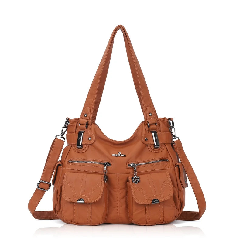 Angel Kiss Women Top Handle Satchel Handbags Purse Shoulder Bag - brown -