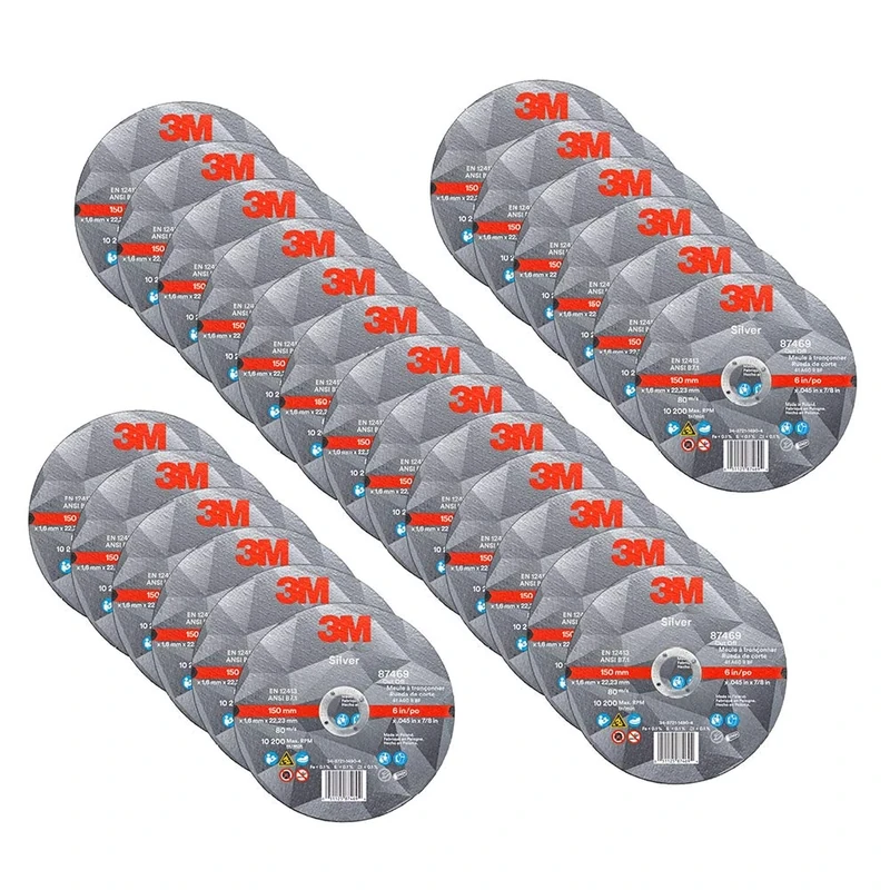 3M Silver Cut-Off Wheel, 87469, T1, 6 in x .045 in x 7/8 in, Pack of 25