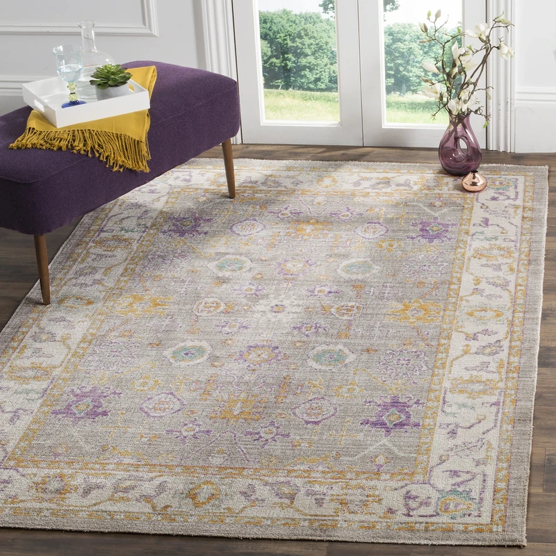 Safavieh Boho Chic Indoor Woven Rectangle Area Rug, Windsor Collection, WDS313, in Grey / Cream, 152 X 213 cm for Living Room, Bedroom or Any Indoor Space