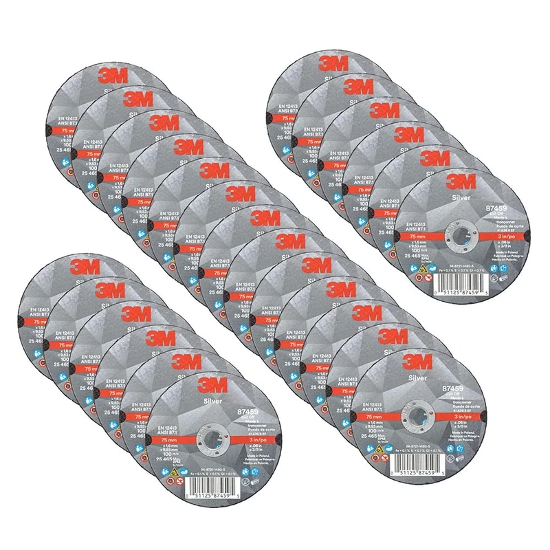 3M Silver Cut-Off Wheel, 87459, T1, 3 in x .060 in x 3/8 in, Pack of 25