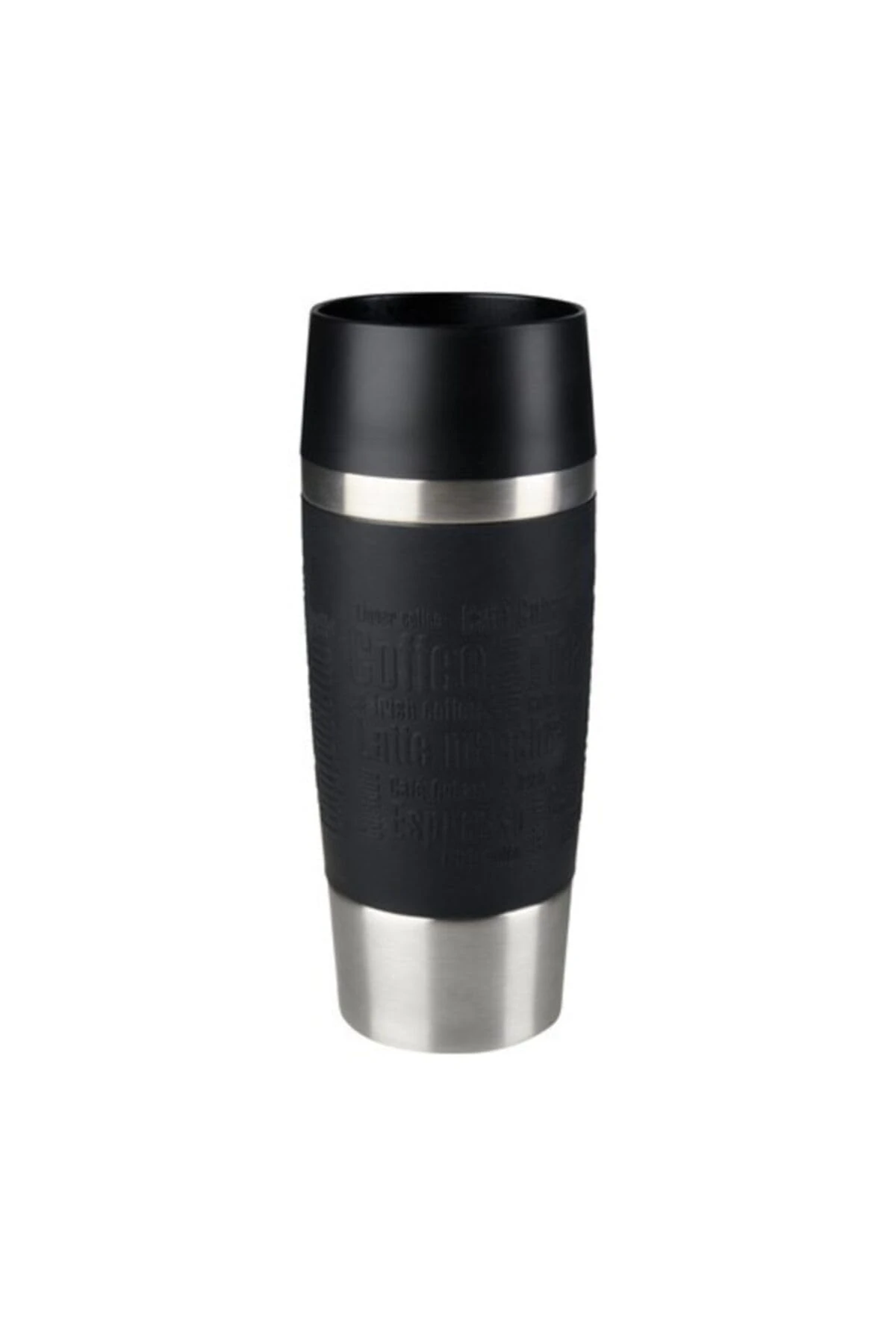 Tefal Travel Mug 0.36L, Black Silicone Sleeve, 100% Leak-Proof Thermal Mug, Double-Walled Vacuum Insulation, Hot & Cold Drinks, 360° Drinking, Easy to Open, Dishwasher-Safe, 5-Year Guarantee, K3081114