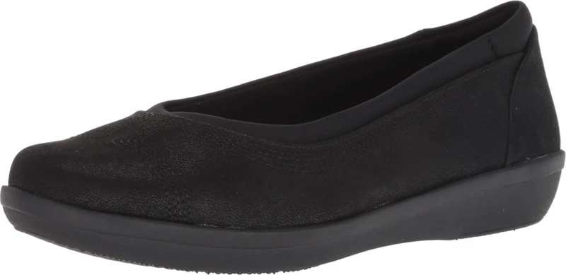 Clarks Women's Ayla Low Ballet Flat, Black Synthetic Nubuck, 7.5 UK