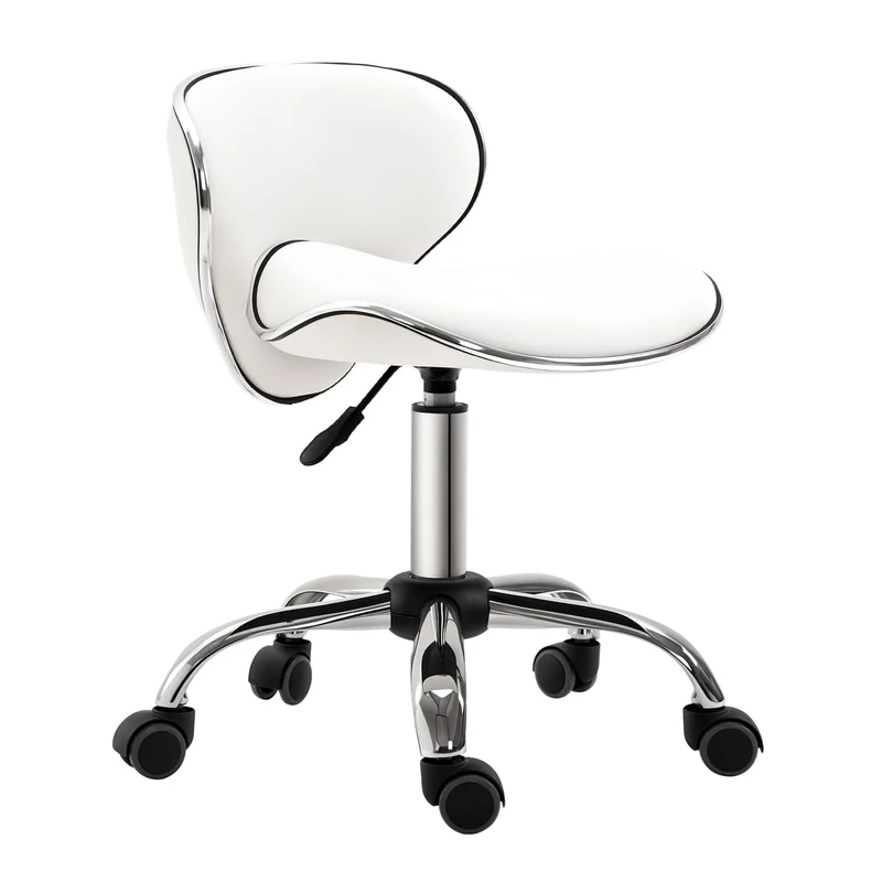 HOMCOM Adjustable Rolling Swivel Beauty Salon Chair, Stool for Spa, Technician - White