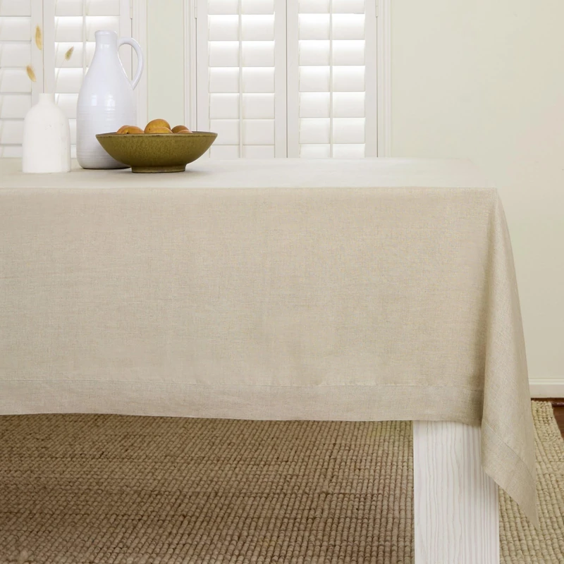 Solino Home Linen Natural Tablecloth 60 x 108 Inch - 100% Pure Linen Rectangular Tablecloth - Machine Washable Table Cloth for Summer - Fete