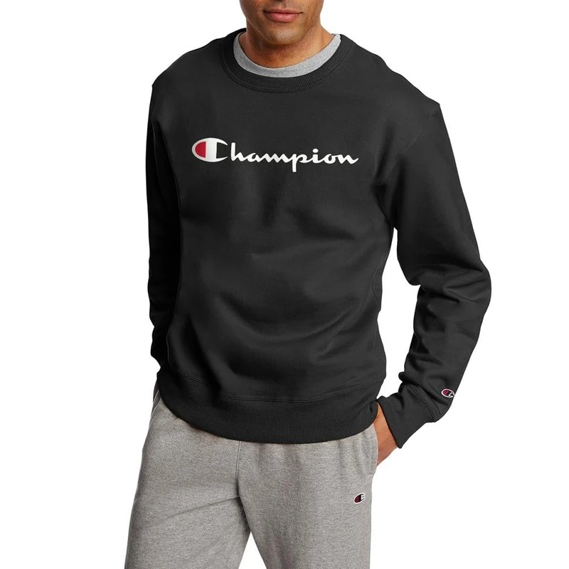 Champion Men's Graphic Powerblend Fleece Crew Sweatshirt, Black-y06794, XL