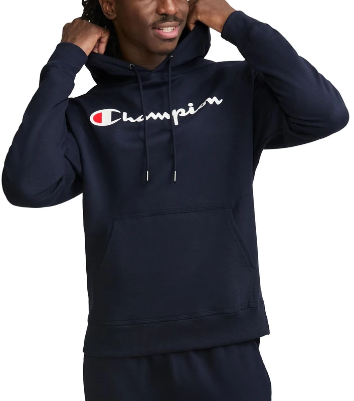 Champion Men's Graphic Powerblend Fleece Hood Sweatshirt, Navy, XL