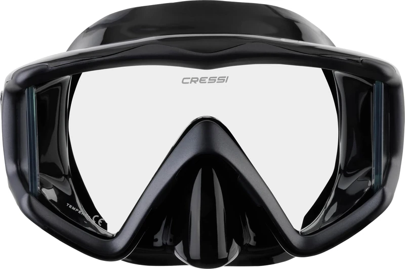 Cressi Liberty Triside Snorkel Mask - Panoramic 3-Glass Vision Diving Mask - Unisex Adult - One Size, Black/Graphite