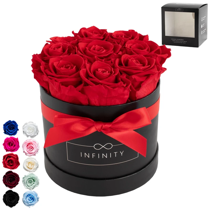 Infinity Flowerbox Medium - 9 real preserved roses - Vibrant Red - lasts for years without water | the perfect present - Image 1