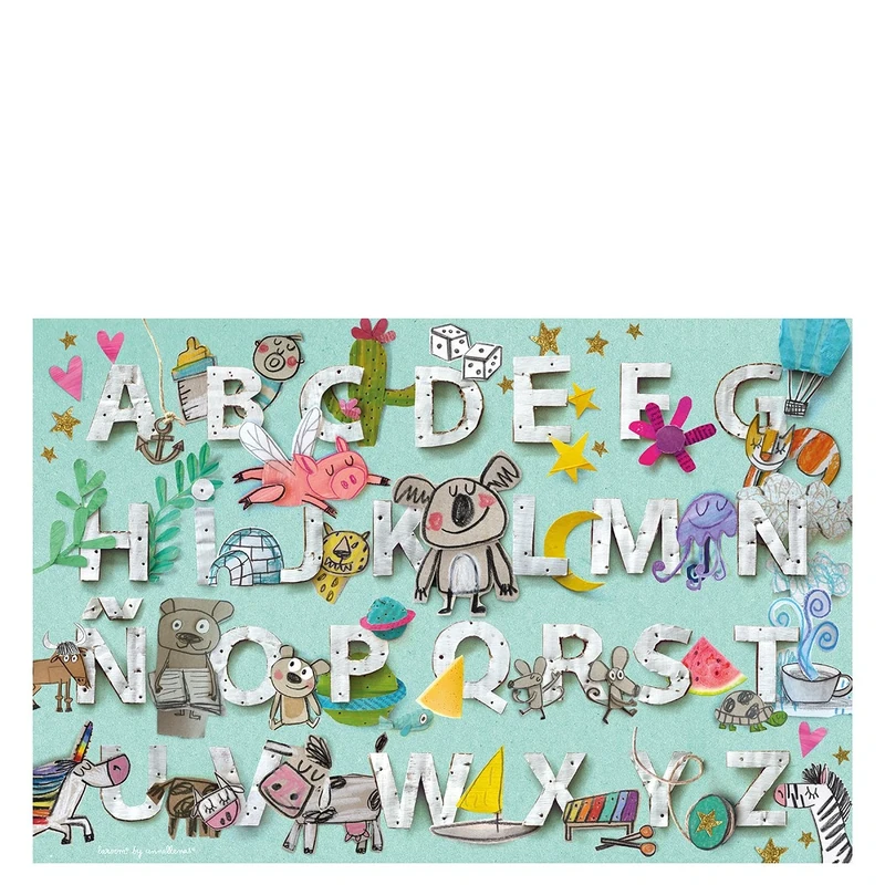 Laroom 14277 Children's Vinyl Rug Alphabet Design, Anti-Scent Vinyl, Green, 133 x 200 cm