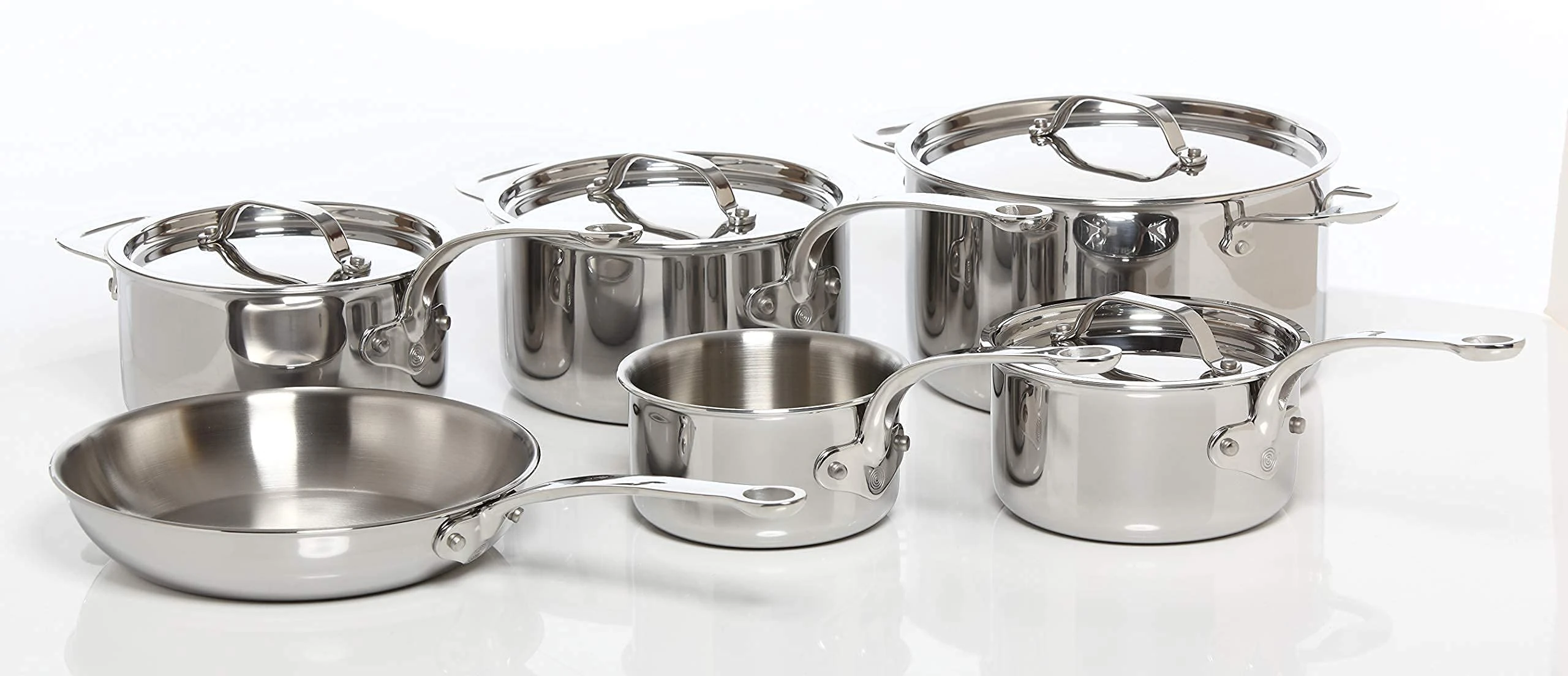 ProWare Stainless Steel Tri-ply Induction Cookware Set of 6 – 14cm, 16cm, 18cm & 20cm Saucepans; 24cm Stockpot and 24cm Frying Pan (Stainless Steel)